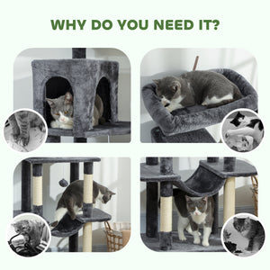 69" Cat Tree, Multi-Level Cat Tower with 2 Condos, Plush Perch and Sisal Scratching Posts, Dark Grey – view 6