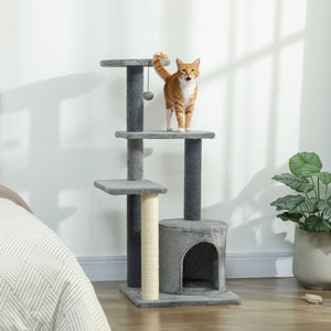 Cat Tree Cat Tower Multi-Level with Sisal Scratching Post for Kittens and Adults Grey Large 41"H