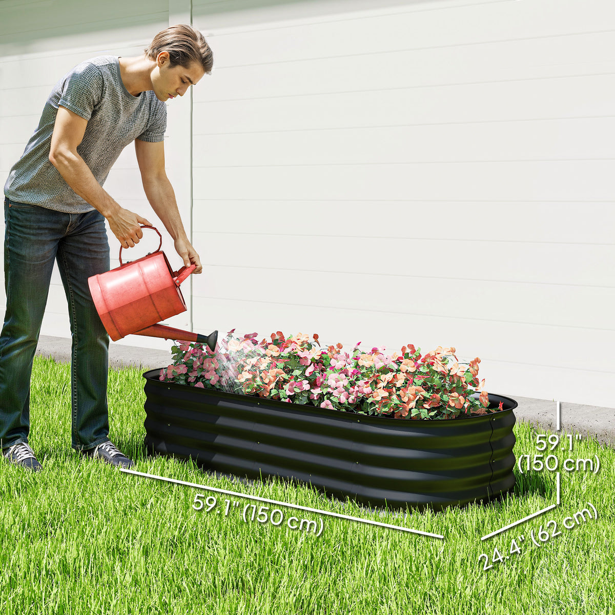 4.9 x 2 x 1ft Galvanized Raised Garden Bed Kit, Metal Planter Box with Safety Edging, Black – view 2