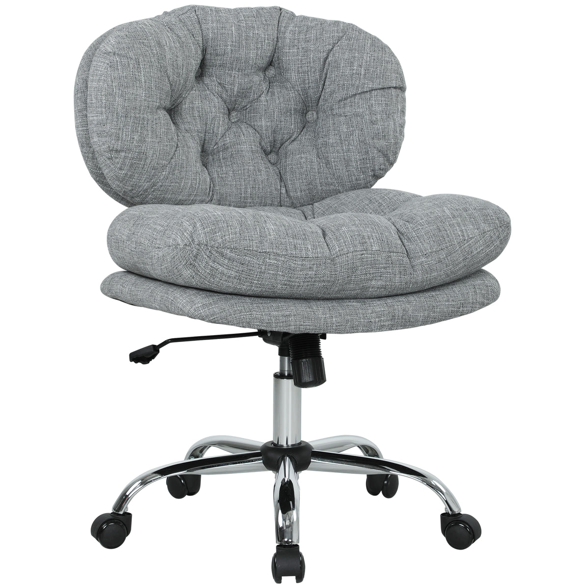 Computer Desk Chair, Armless Office Chair with Wide Padded Seat and Adjustable Height, Cream White – view 22