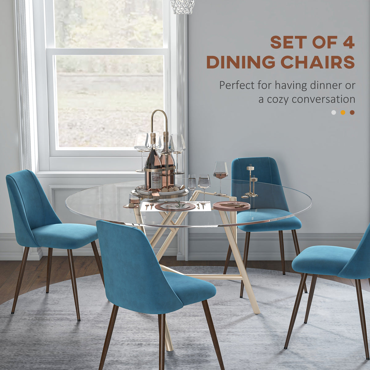 Upholstered Dining Chairs Set of 4, Velvet Accent Chair with Back and Wood-grain Steel Leg for Kitchen – view 15