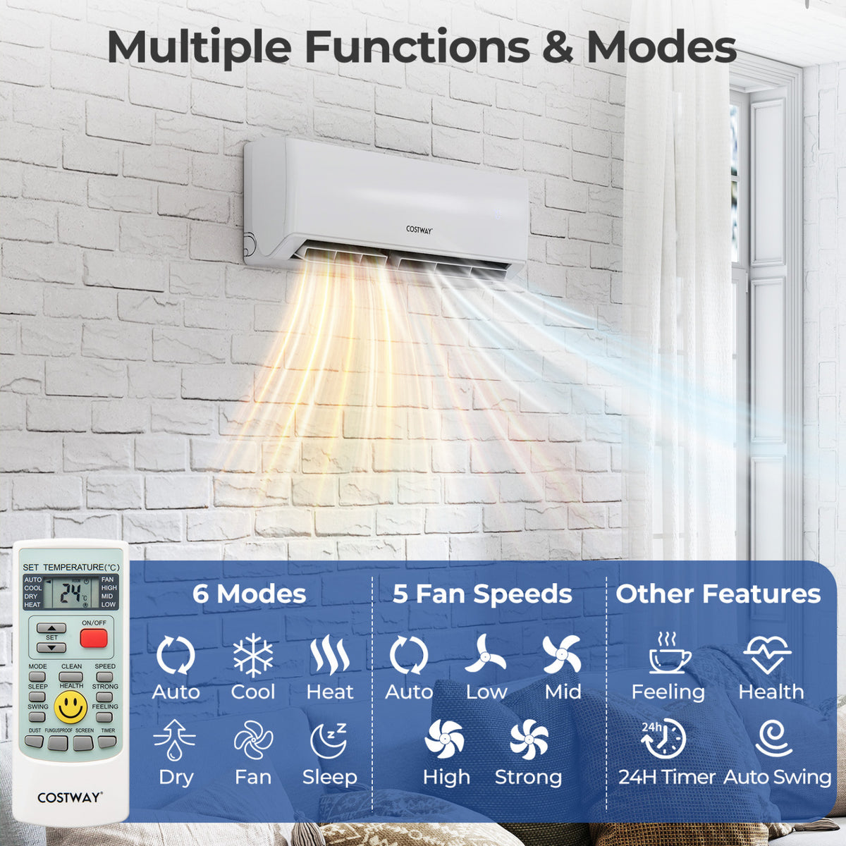 UltrEco Series 24000 BTU 2 Zone 23 SEER2 Mini Split Air Conditioner Wifi Enabled with Heat Pump-7K + 18K view 7