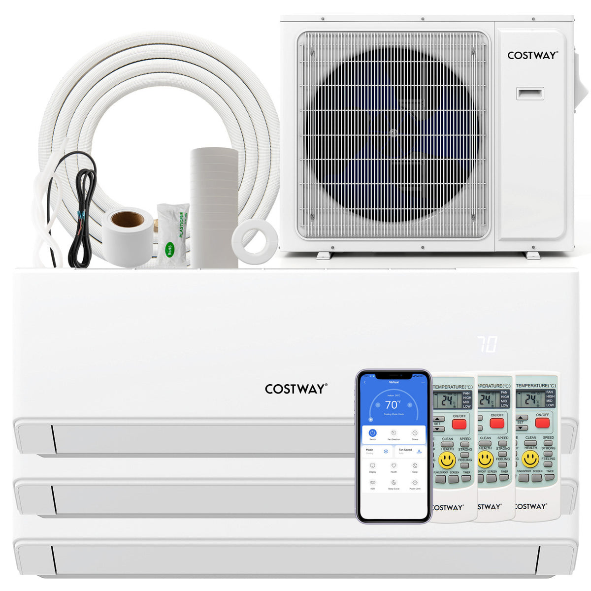 UltrEco Series 24000 BTU 3 Zone 23 SEER2 Mini Split Air Conditioner Wifi Enabled with Heat Pump-7K + 9K + 12K