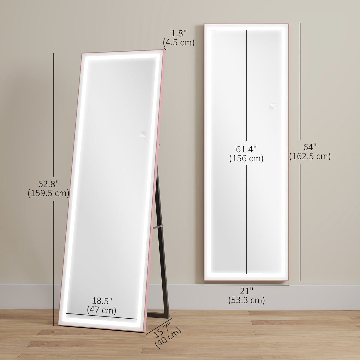 LED Mirror with Dimmable and 3 Colour Lights, 64" x 21" Rectangular Floor Mirror for Bedroom Living Room – view 9
