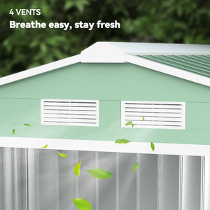 7' x 4' x 6' Garden Storage Shed Outdoor Patio Metal Tool Storage House w/ Foundation Kit and Double Doors Light Green
