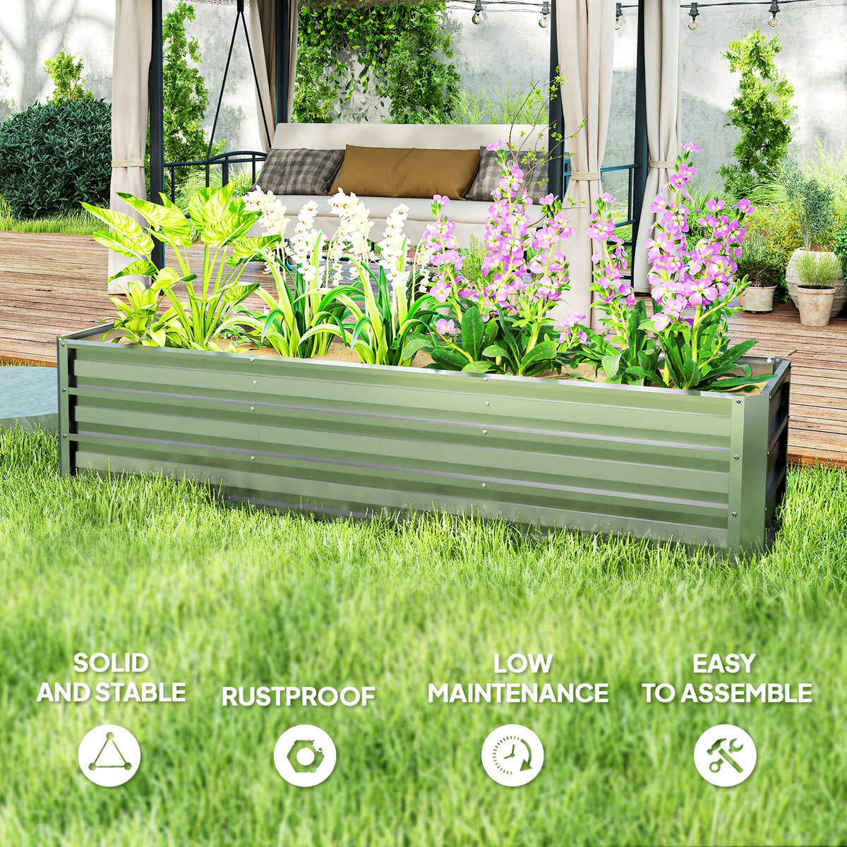 6' x 1.5' x 1.3' Galvanized Raised Garden Bed, Elevated Large Metal Planter Box w/ Install Gloves for – view 33