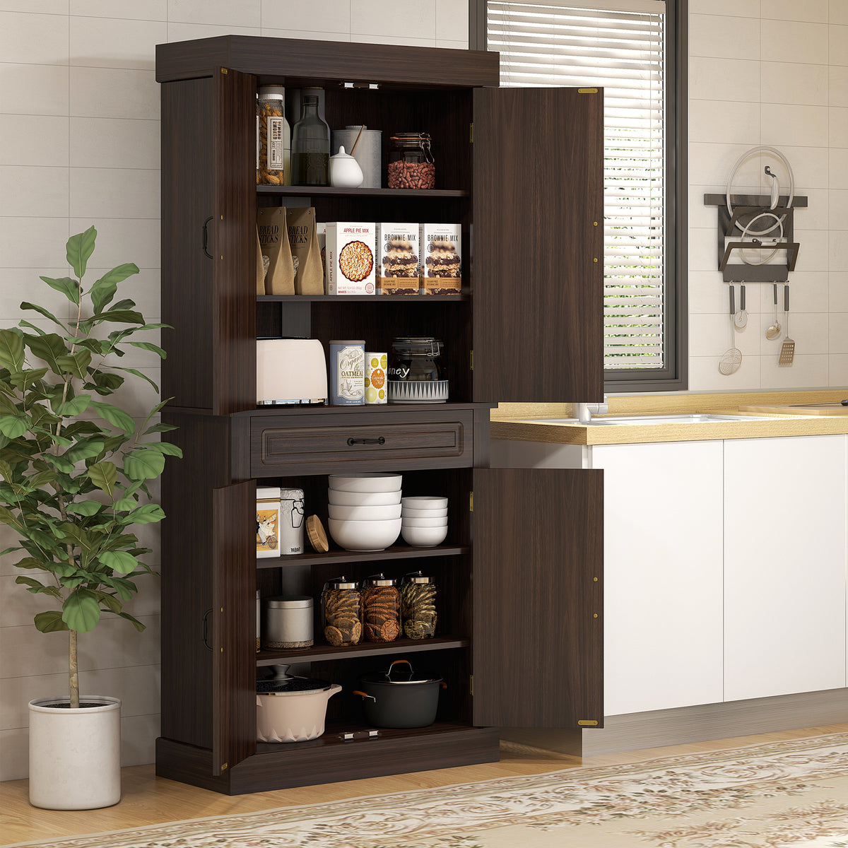 71" Freestanding Kitchen Pantry with 4 Doors and 2 Cabinets, Tall Storage Cabinet for Kitchen – view 13