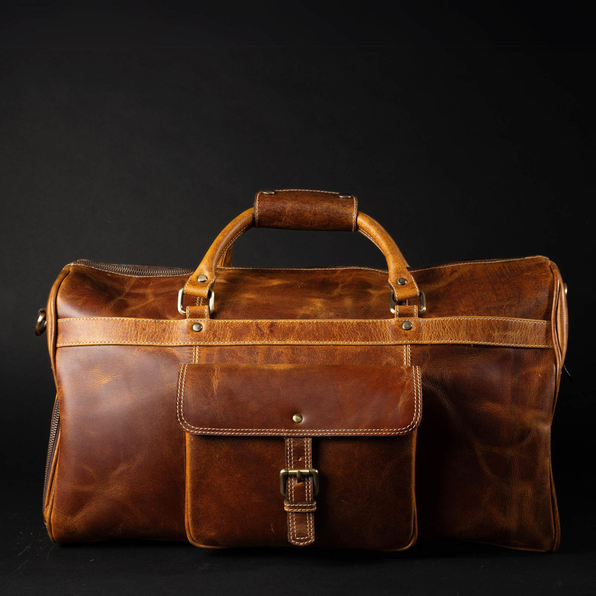 The Voyager Duffle - Cognac Full-Grain Distressed Leather Duffle Bag - NAB Leather