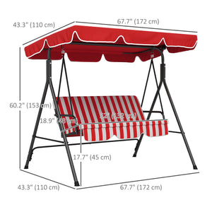 3-Seater Outdoor Porch Swing with Adjustable Canopy, Patio Swing Chair for Garden, Poolside, Backyard, Green and White