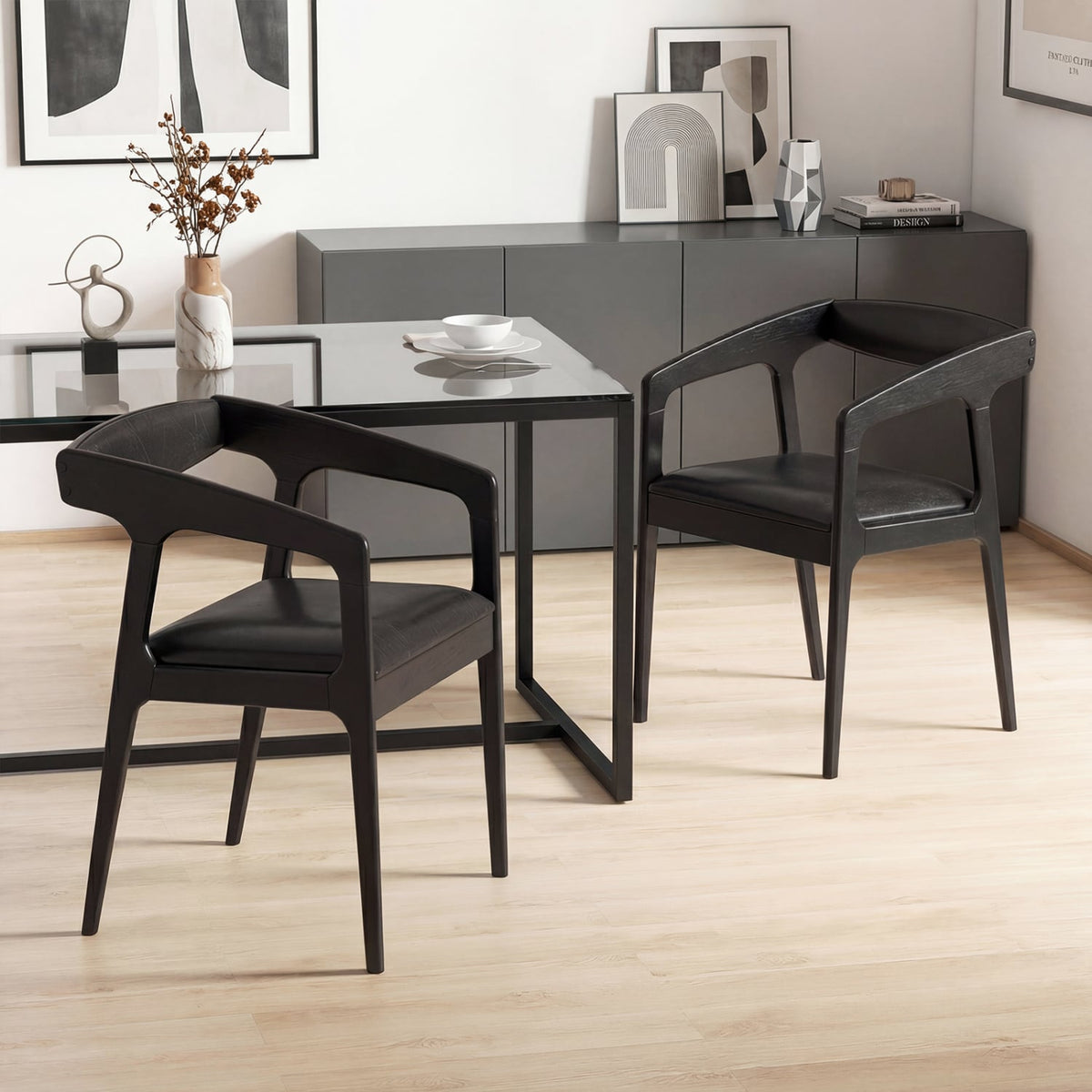Upholstered Armchairs Set of 2 with Cozy Backrest and Padded Seat Cushion-Black view 2