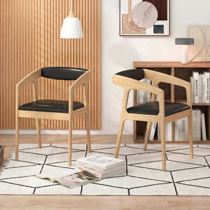 Upholstered Armchairs Set of 2 with Cozy Backrest and Padded Seat Cushion-Natural view 3