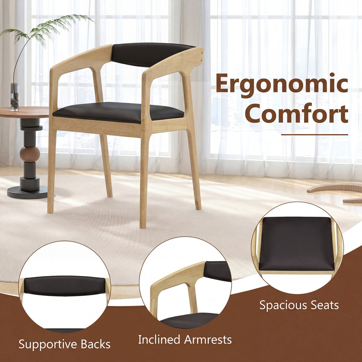 Upholstered Armchairs Set of 2 with Cozy Backrest and Padded Seat Cushion-Natural view 6