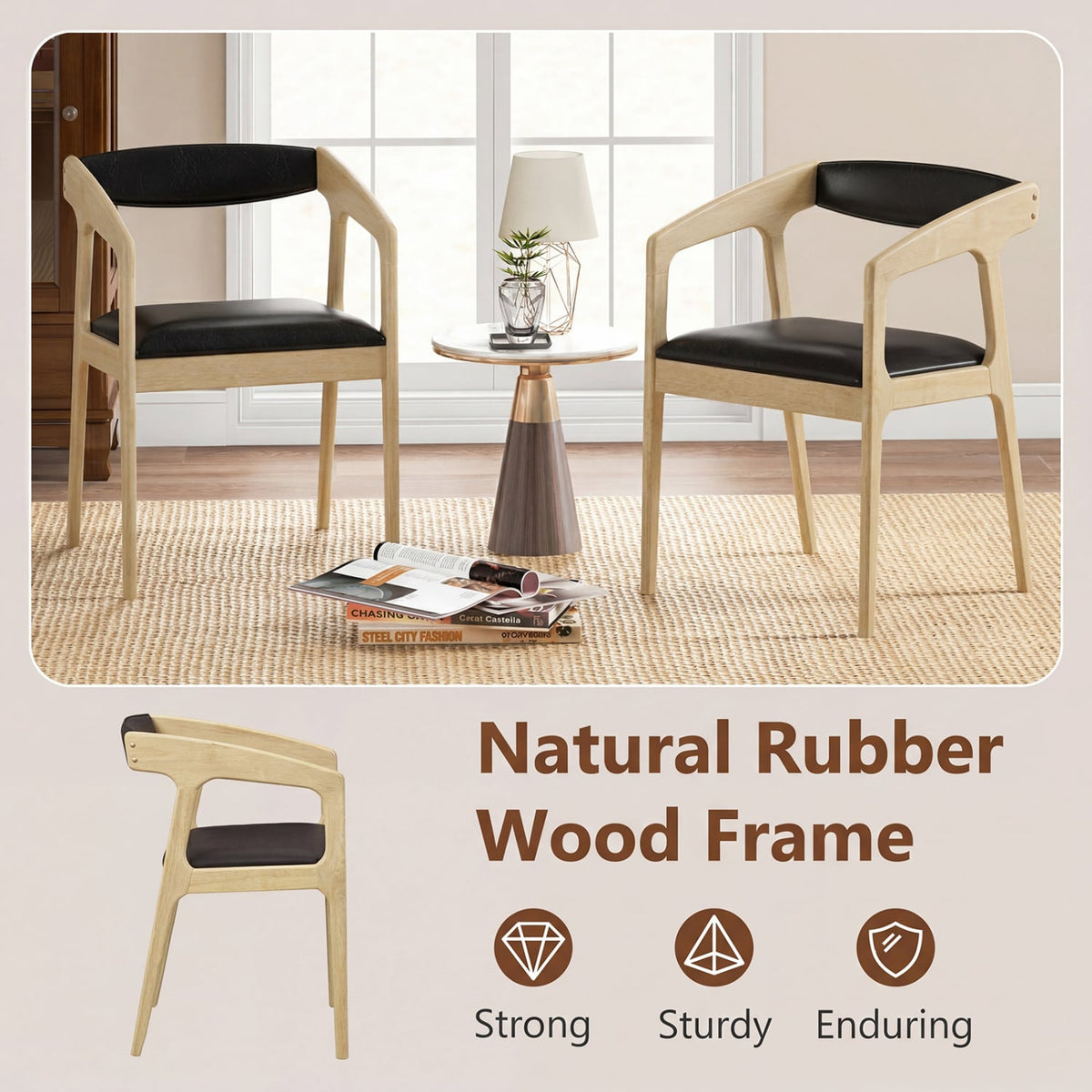 Upholstered Armchairs Set of 2 with Cozy Backrest and Padded Seat Cushion-Natural view 8