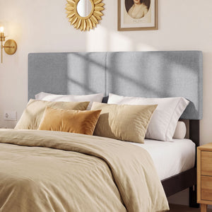 Upholstered Headboard Queen/Full Size Vertical Quilted Linen Fabric Bed Frame Mount Panel-Gray view 2