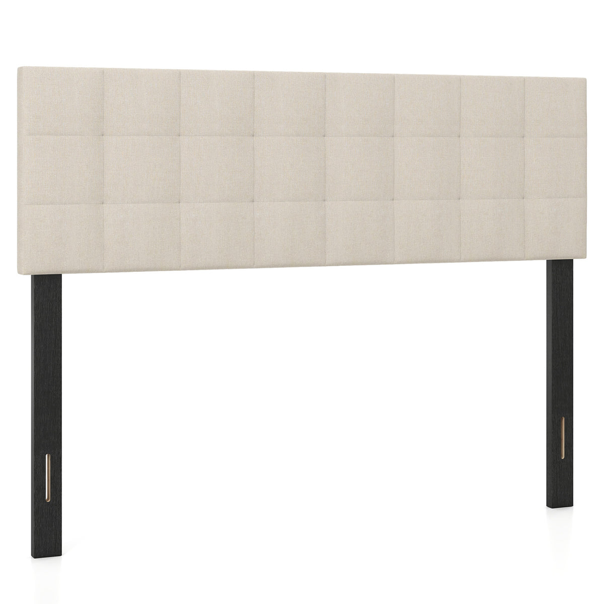 Upholstered Headboard Queen/Full Size Quilted Grid Linen Fabric Bed Frame Mount Panel-Beige