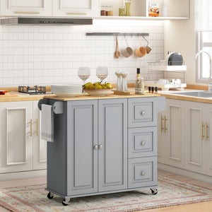 Kitchen Island on Wheels, Kitchen Cart with Drop Leaf, Drawers, Grey – view 7