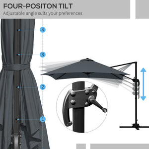 10x10ft Cantilever Umbrella Rotatable Square Market Parasol, 4 Adjustable Angle for Outdoor Backyard Patio Dark Grey