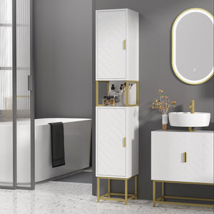 Tall Bathroom Storage Cabinet, Modern Narrow Bathroom Cabinet with Diamond Chevron Pattern and Adjustable – view 14