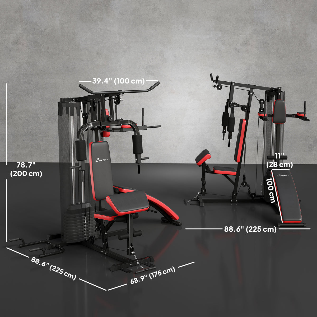 Soozier Multi Home Gym Equipment, Workout Station with Sit up Bench, Push up Stand, Dip Station, 143lbs Weights