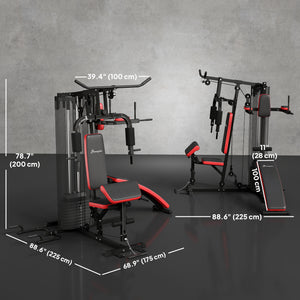 Soozier Multi Home Gym Equipment, Workout Station with Sit up Bench, Push up Stand, Dip Station, 143lbs Weights