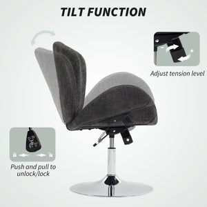 Swivel Office Chair, Velvet Desk Chair with Wide Bucket Seat, Butterfly Back, Tilt Function and Round Base – view 5
