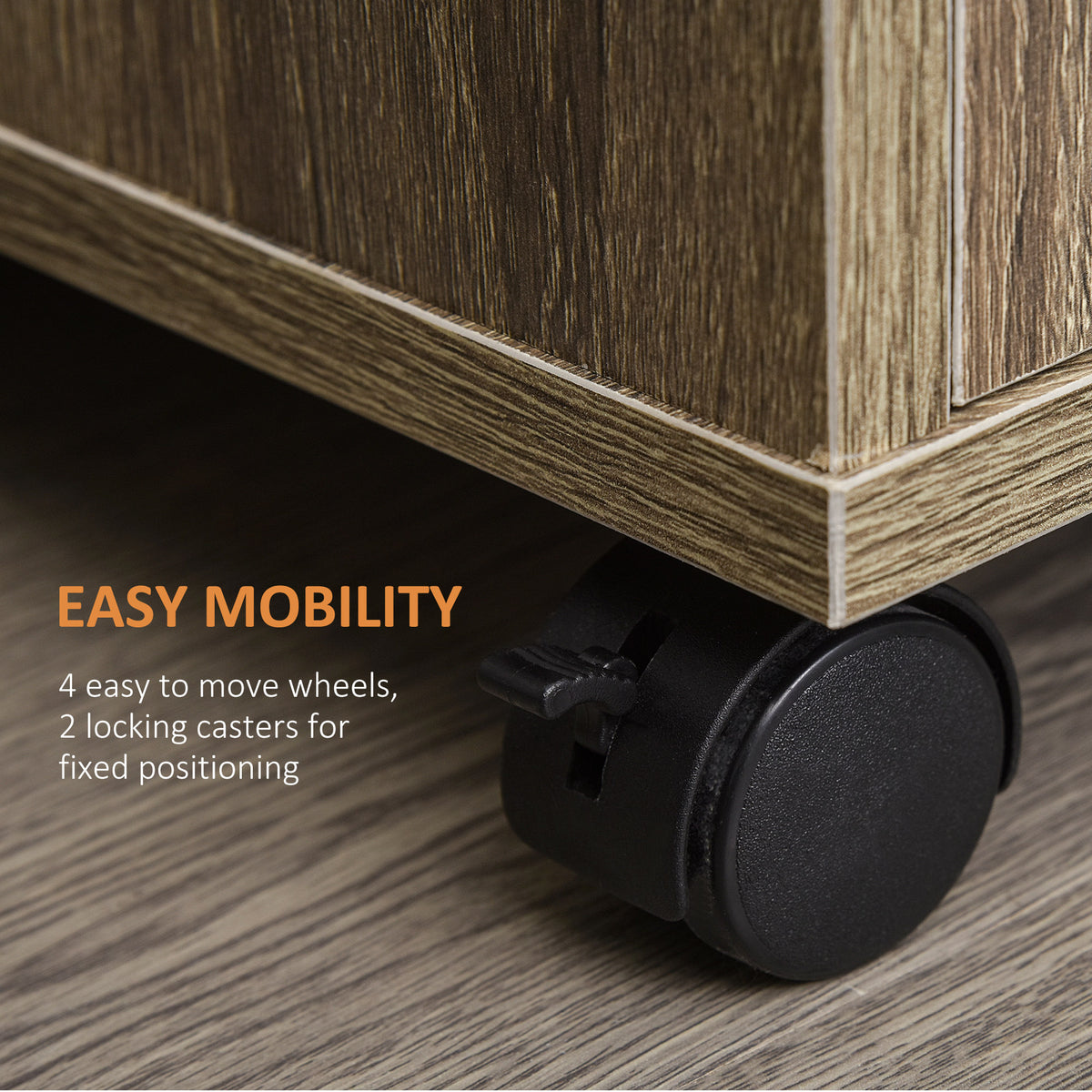 Microwave Cart on Wheels Utility Trolley Storage Sideboard Bookcase with 2-door Cabinet, Grey Wood Grain