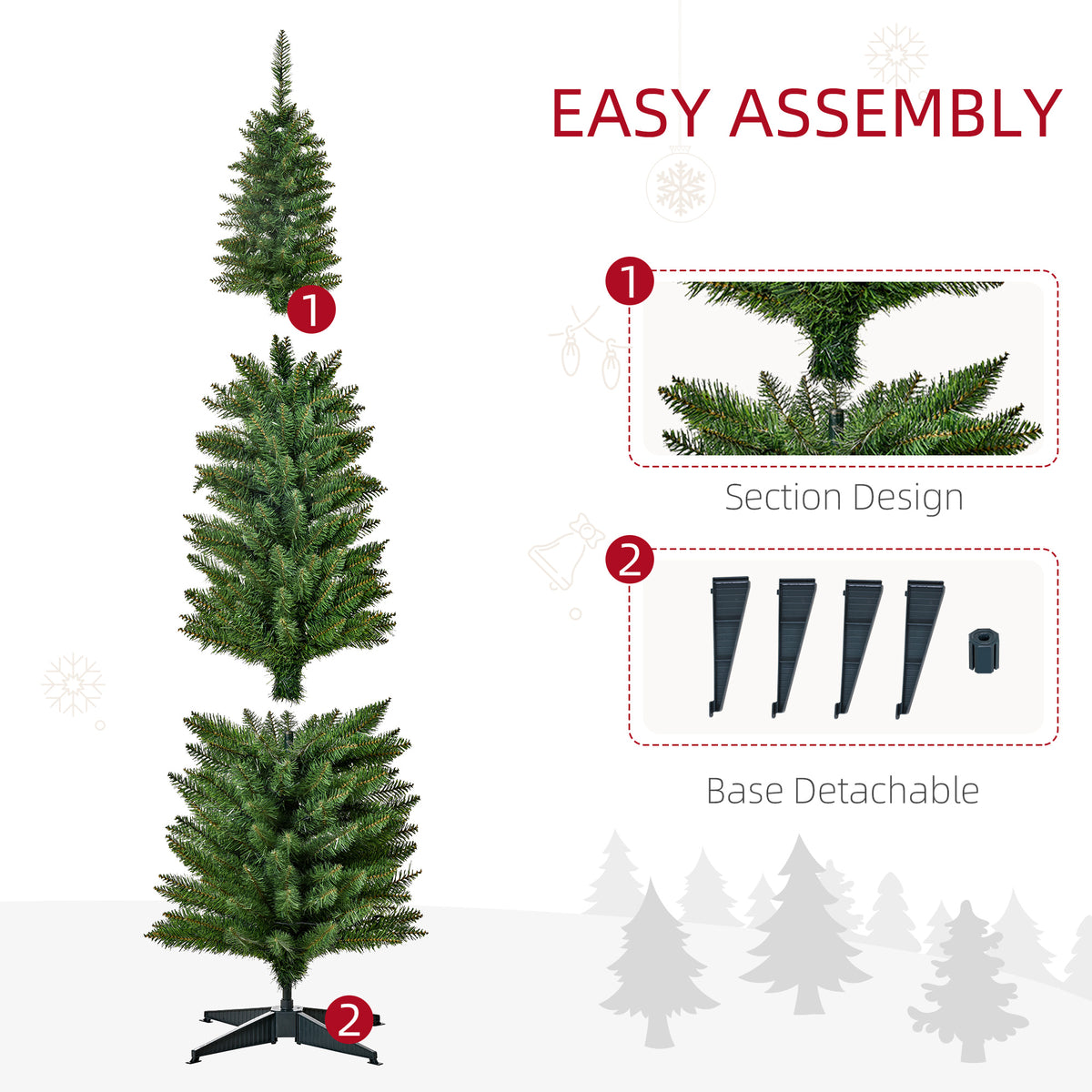 6' Pre Lit Artificial Pencil Christmas Trees, Xmas Tree with Realistic Branches and Warm White LED Lights – view 6