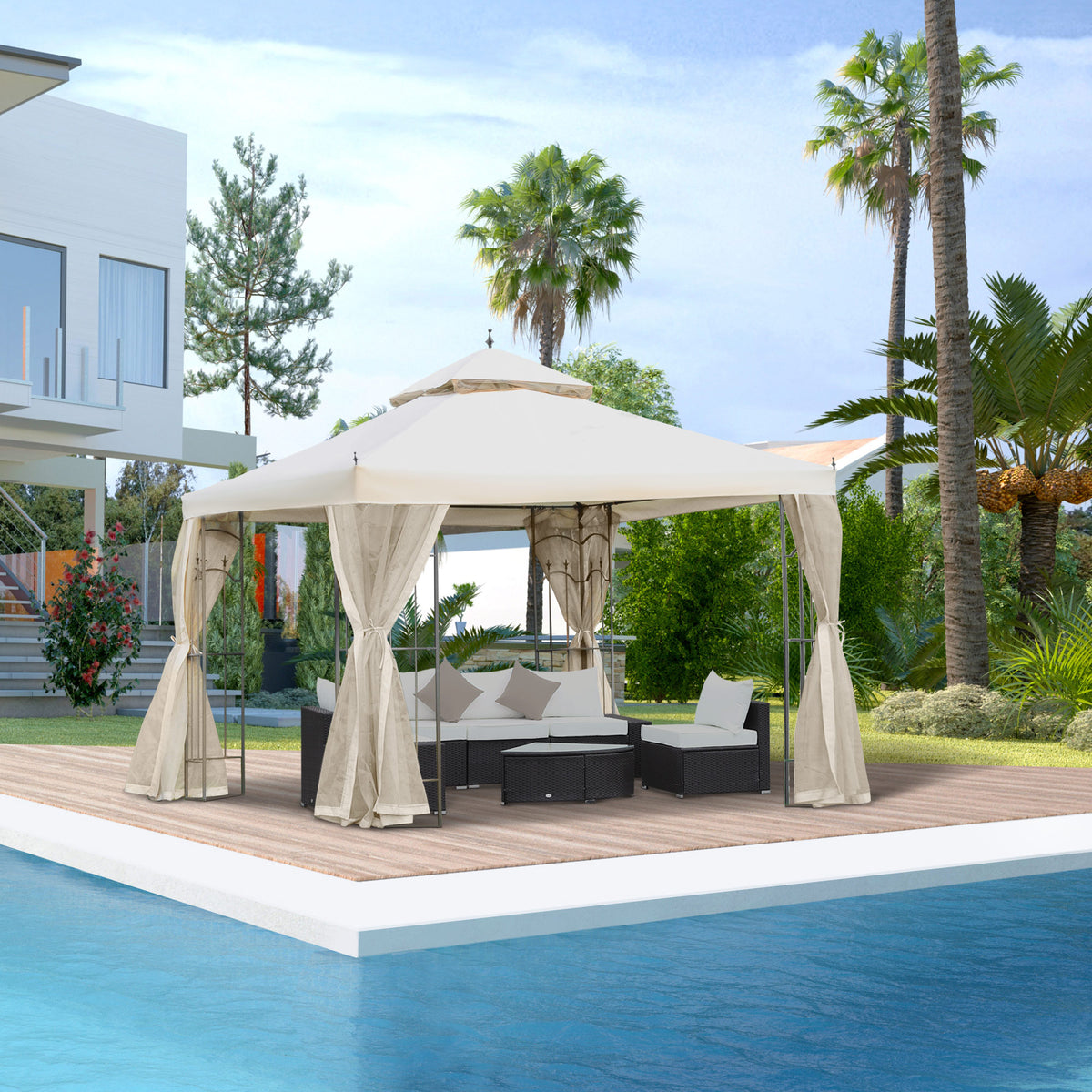 10' x 10' Steel Outdoor Patio Gazebo Canopy with Removable Mesh Curtains, Display Shelves, & Steel Frame – view 7