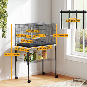 18" H Bird Cage, Large Parakeet Cage for Budgie, Lovebird, Canary, Finches with Divider, Black – view 9