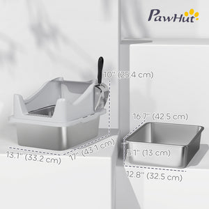 Cat Litter Box Stainless Steel with Metal Litter Scoop, Never Absorbs Odors, Anti Leakage, 17" x 13" x 10" – view 2