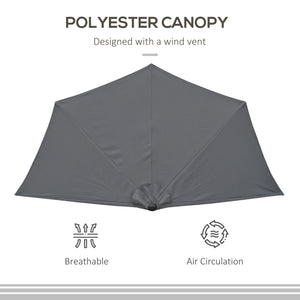 9.8ft Half Umbrella Semi Round Patio Parasol with Crank Handle, Top Vent for Garden – view 21