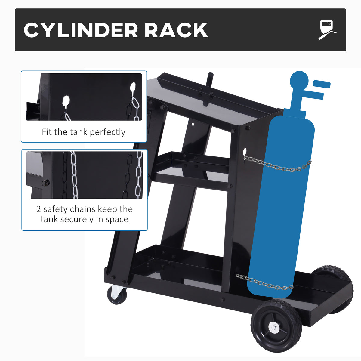 3 Tier Welding Cart Welder Trolley Garage Welding/Plasma Cutter Cart for Tanks Gas Bottles w/ Safety Chain Black