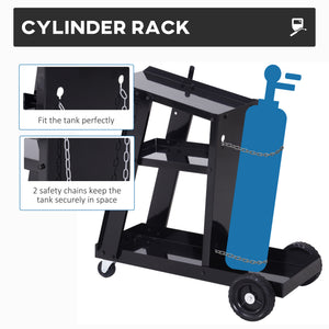 3 Tier Welding Cart Welder Trolley Garage Welding/Plasma Cutter Cart for Tanks Gas Bottles w/ Safety Chain Black