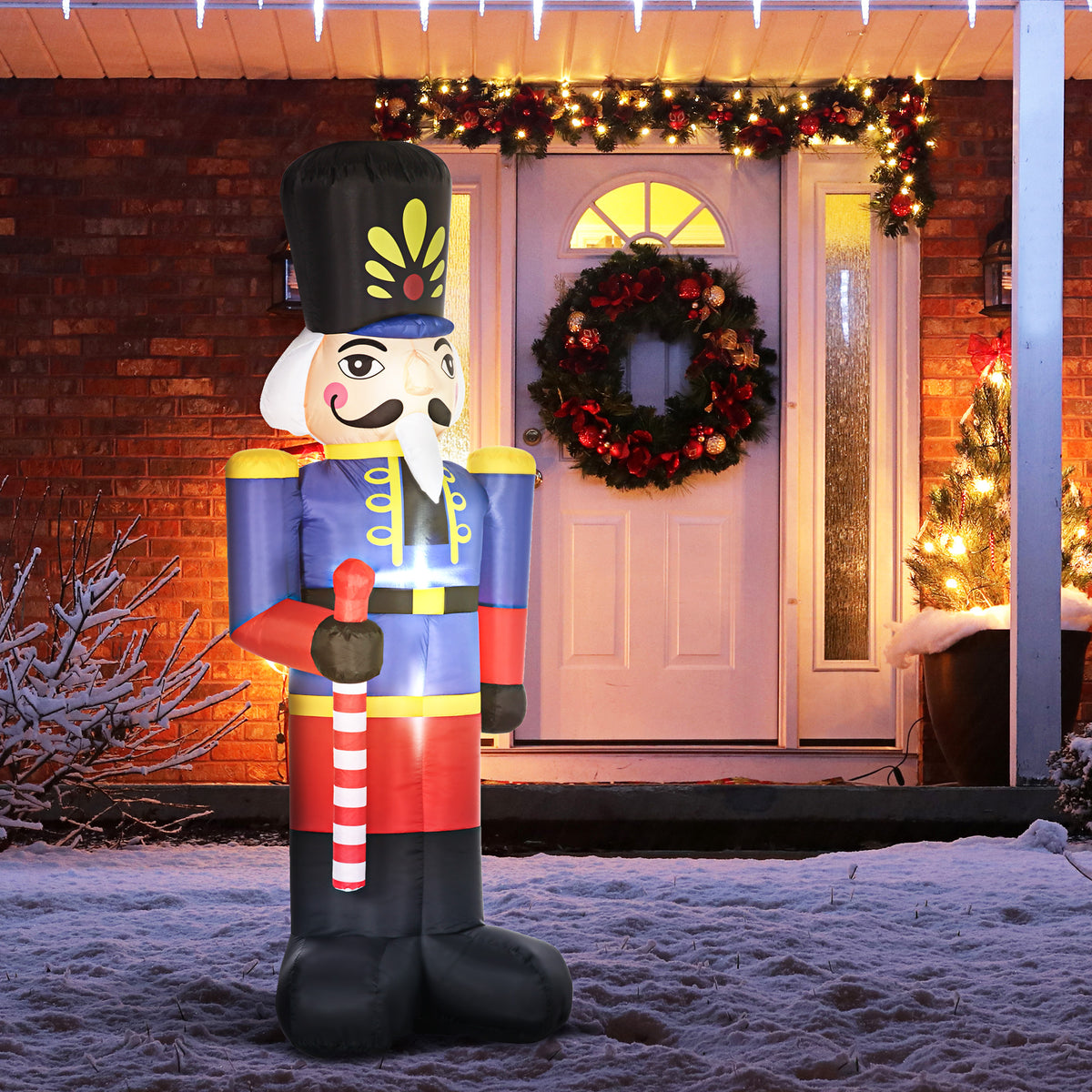 Christmas Outdoor Yard Colorful 8ft Blow Up Inflatable Walnut Soldier with Scepter Decoration with 3 LED for Indoor Outdoor House Party Display