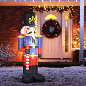 Christmas Outdoor Yard Colorful 8ft Blow Up Inflatable Walnut Soldier with Scepter Decoration with 3 LED for Indoor Outdoor House Party Display