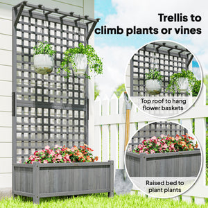 Wood Planter with Trellis for Vine Climbing, Raised Garden Bed, Privacy Screen for Backyard, Patio, Deck, Dark Grey