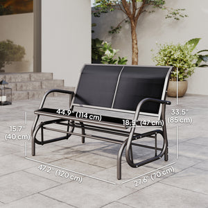 Patio Double Glider Bench Swing Chair Rocker Heavy-Duty Loveseat Outdoor Garden Rocking Bench Steel Frame Sling Fabric Seat Black