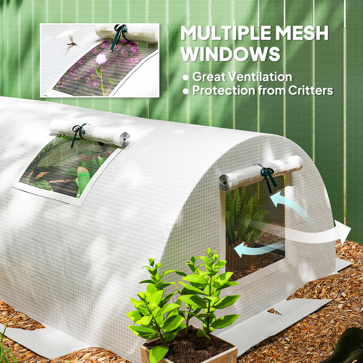 Portable Mini Greenhouse, Tunnel Growing Tent with 5 Mesh Windows and Steel Frame, 7' x 3' x 2', Green – view 25