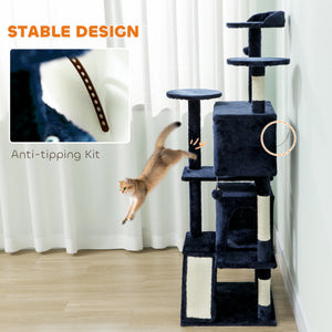 54" Cat Tree, Multi-Level Cat Tower with Scratching Posts, Cat Condos, Bed, Platforms, Ramp, Toy Ball, Beige – view 69