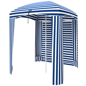 70.1" L x 70.1" W Cabana Umbrella with Walls, Vents, Ruffles, Carry Bag, Beach Umbrella, Blue White Stripe