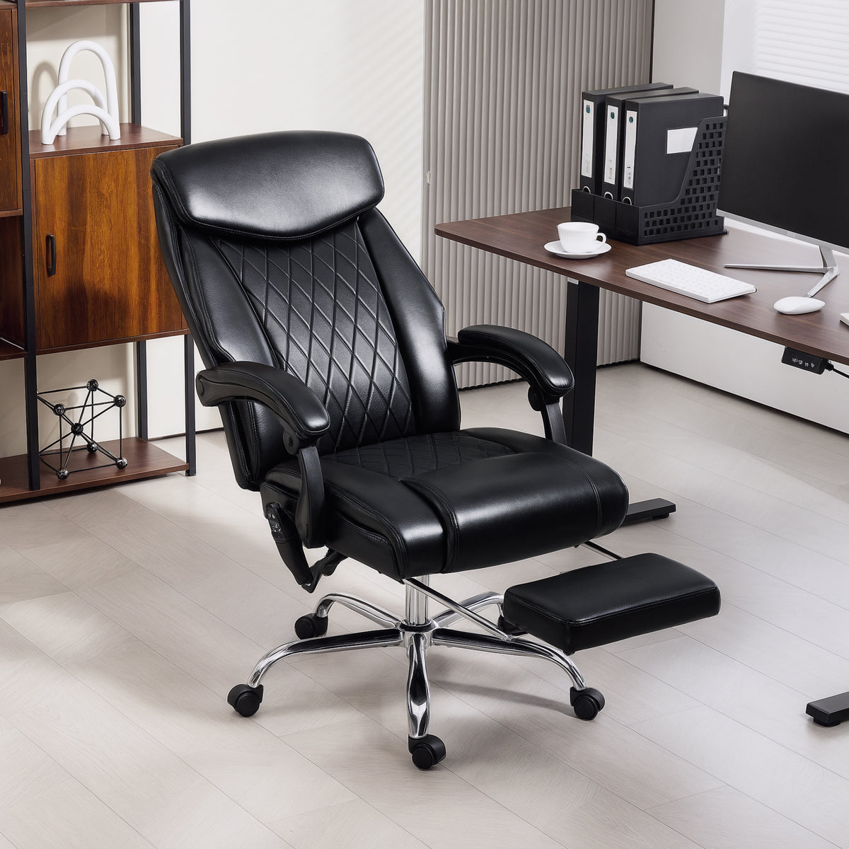 6 Point Massage Office Chair with Remote, Ergonomic Reclining Computer Desk Chair with Footrest, Side Pocket, Black