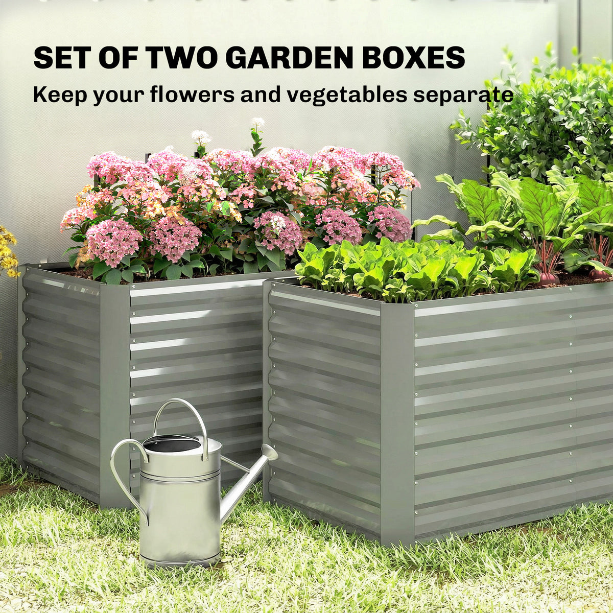 Set of 2 Galvanized Metal Planters for Outdoor Plants, 4' x 2' x 2' Raised Garden Bed, Dark Grey – view 17