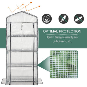 Portable Greenhouse Outdoor Hot House with 4 Tier Shelves, Steel Frame, PE Cover, 28" x 20" x 63" , White – view 9