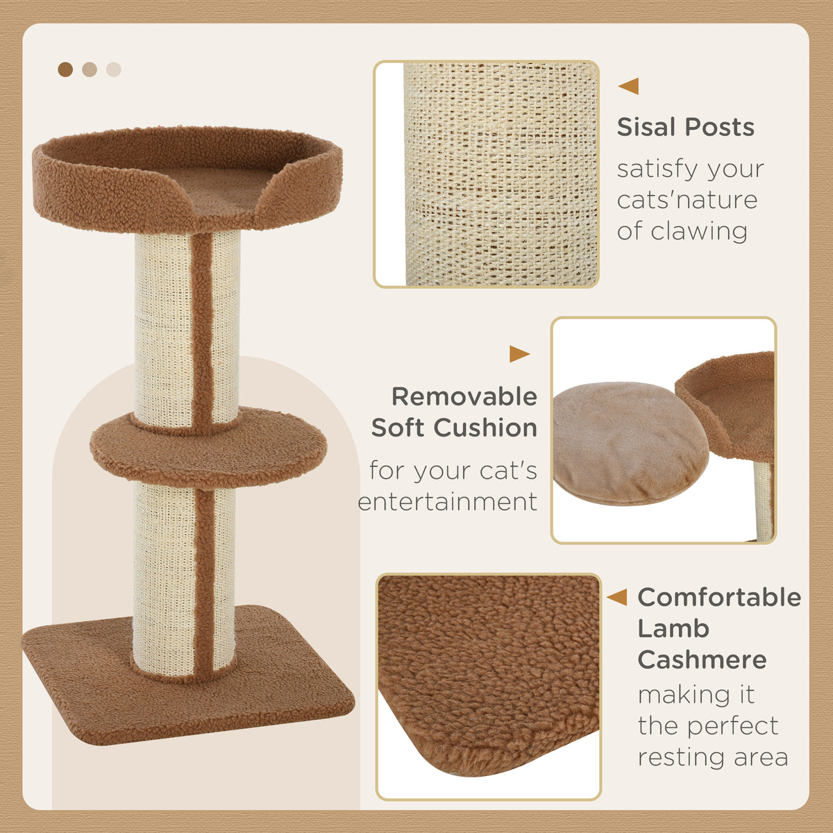 Cat Tree Kitty Tower with Sisal Mat Scratching Post, Cat Bed, Cushion, Perch, 18" x 18" x 36", Brown – view 4
