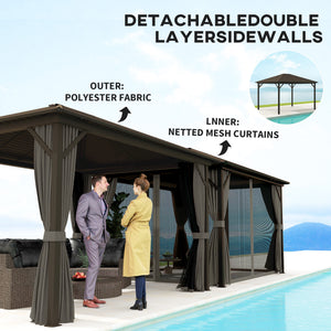 10' x 12' Deluxe Hardtop Gazebo with Metal Roof, Aluminum Frame Patio Gazebo Garden Sun Shelter Outdoor Pavilion with Curtains and Netting, Grey