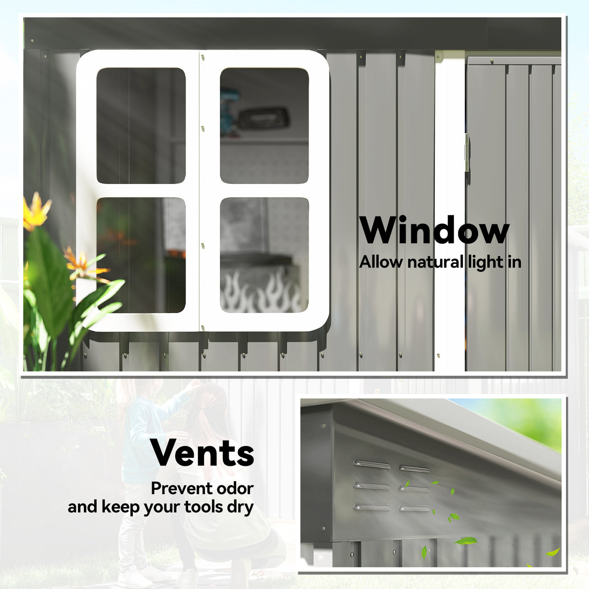 8.5' x 6' Galvanised Steel Outdoor Storage Shed, Garden Shed with Window – view 11