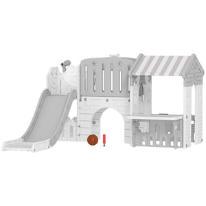 Qaba 7-in-1 Toddler Slide, Kids Slide Climber Playset with Playhouse and Basketball Hoop for 1-4 Years