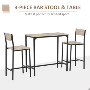Industrial Bar Table Set Counter Height 3 Piece and 2 High Back Stools Set Dining Table Set Natural Wood