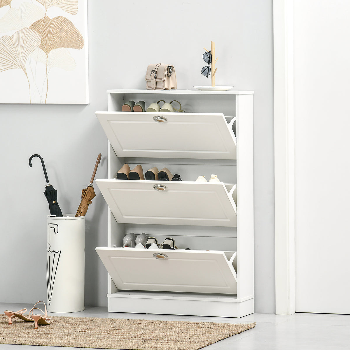 Shoe Cabinet with 3 Flip Drawers, Narrow Shoe Storage Cabinet, Holds 12 Pairs for Entryway, Hallway, White