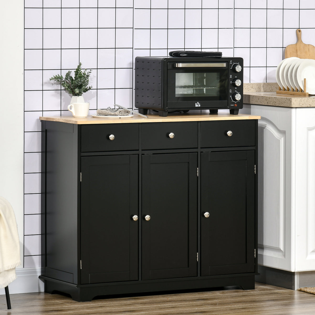 Modern Sideboard, Buffet Cabinet with Storage Cabinets, Drawers and Adjustable Shelves for Living Room, Black
